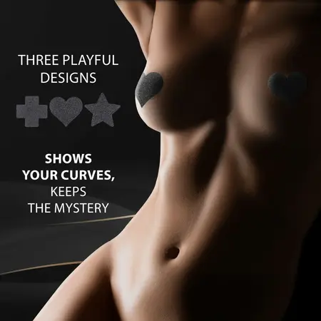Ouch! Decorative Nipple Cover Set Black - Cross, Star & Heart Shapes