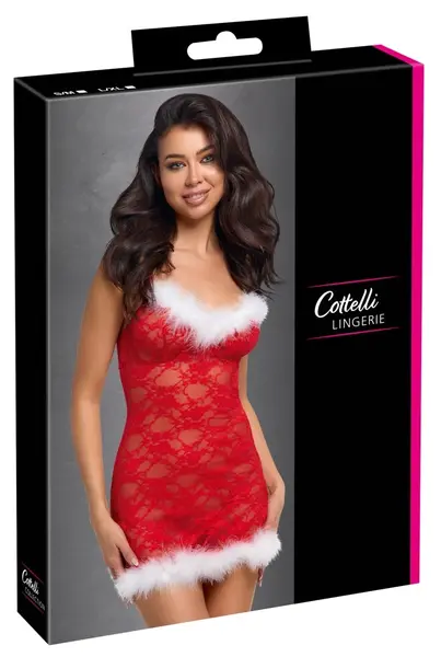 Cottelli LINGERIE X-Mas seksi spavaćica L/XL od crvene čipke sa podesivim bretelama