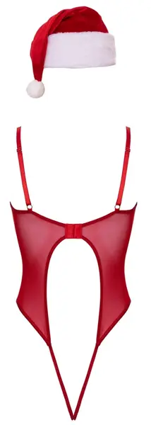 Cottelli LINGERIE X-Mas komplet S/M, praznični crveni bodi i plišana kapa