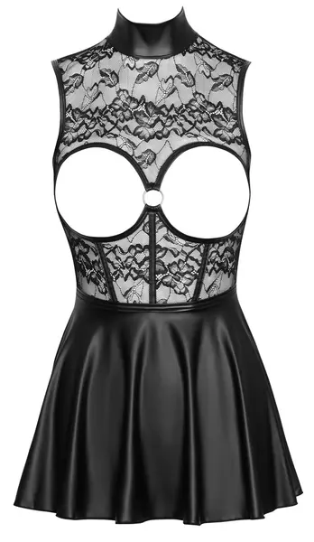 Cottelli PARTY Open Cup Mini Dress L Black Lace & Matte Finish