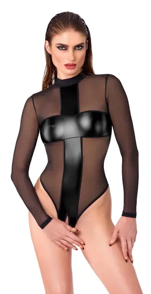 Noir Handmade Body Cross L providni crni bodi dugih rukava