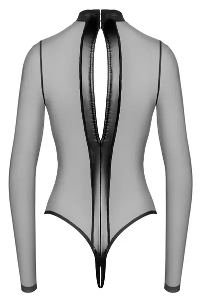 Noir Handmade bodi sa unakrsnim dizajnom M, crni, providan i sa powerwetlook efektom