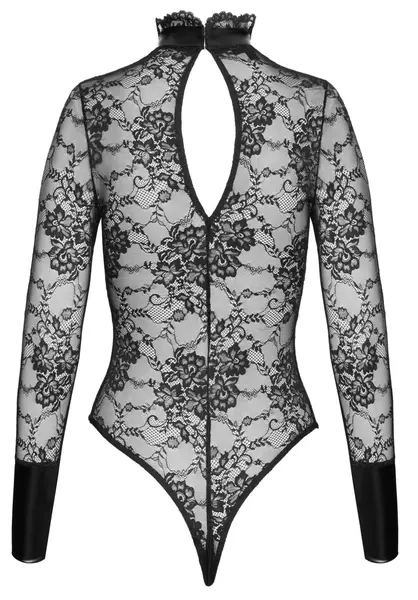 Noir Handmade bodi L elegantni crni čipkani bodi sa visokom kragnom