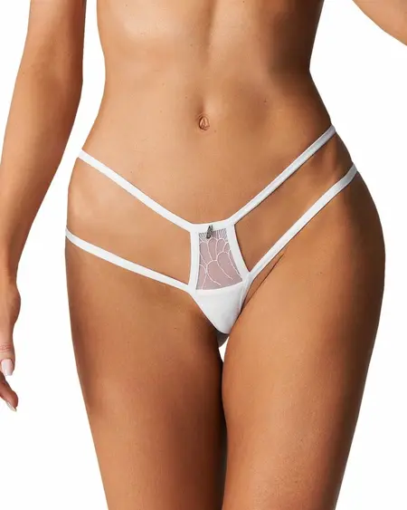 Obsessive Arrowel bele dekorativne čipkane gaćice sa elegantnim priveskom 2XL/3XL