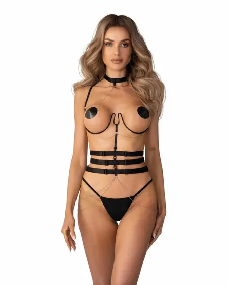 Obsessive Premisis Harness Black podesivi bodi sa srebrnim detaljima S/M/L