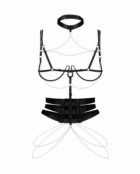 Obsessive Premisis Harness Black podesivi bodi sa srebrnim detaljima S/M/L