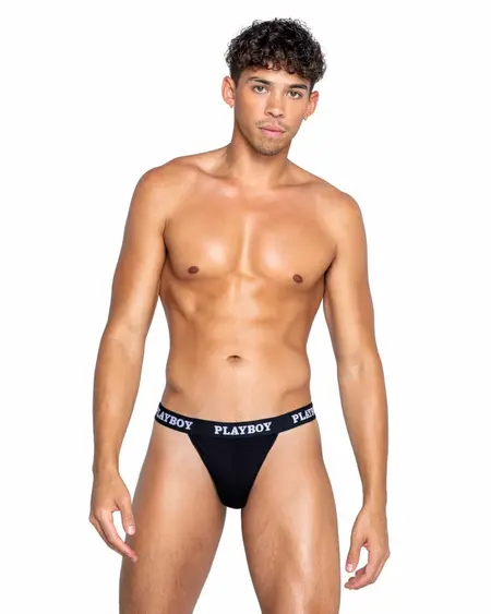 Playboy Lingerie Men’s Modal Gym Thong Black - Breathable Comfort Fit L