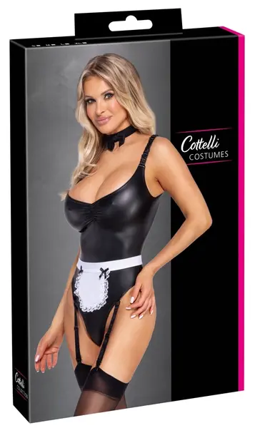 Cottelli Costumes Maid Body M, trodelni rastegljivi komplet, crno beli