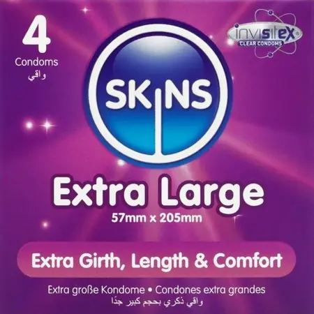 Skins Extra Large premium kondomi, pakovanje od 4 komada, ultra tanki, 57mm, sa mirisom vanile