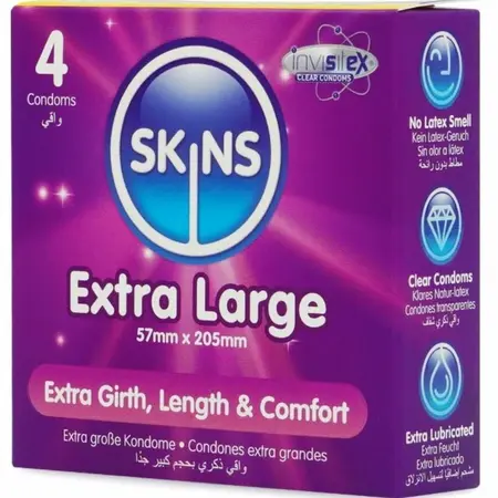 Skins Extra Large premium kondomi, pakovanje od 4 komada, ultra tanki, 57mm, sa mirisom vanile