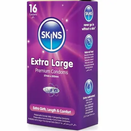 Skins Extra Large Premium Kondomi 16-Pak, 57mm, Vanila Miris, Ultra Tanki