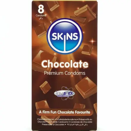 Skins Chocolate Premium kondomi 8 komada, sa mirisom, dodatno podmazani, prirodni lateks