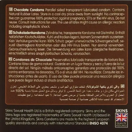 Skins Chocolate Premium Latex Condoms 4-Pack - Enhanced Aroma & Comfort