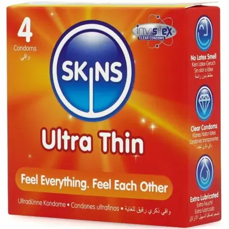 Skins Ultra Thin premium kondomi od lateksa, pakovanje od 4 komada | Sa dodatkom lubrikanta, 55mm