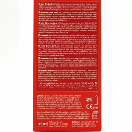 Skins Ultra Thin premium kondomi od lateksa, pakovanje od 16 komada, sa mirisom vanile, 180 mm