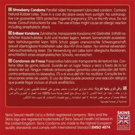 Skins Strawberry Premium Latex Condoms 4-Pack - Extra Lubricated, Fragrant