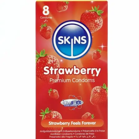 Skins Strawberry Premium kondomi od lateksa, pakovanje od 8 komada, za suptilan miris i maksimalnu udobnost