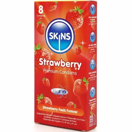 Skins Strawberry Premium kondomi od lateksa, pakovanje od 8 komada, za suptilan miris i maksimalnu udobnost