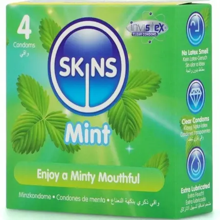 Skins Mint Premium ultra tanki kondomi od lateksa sa ukusom mente, pakovanje od 4 komada