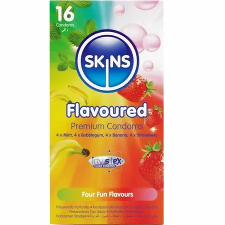 Skins Premium Kondomi Više Ukusa 16-Pak - Banana, Mentol, Jagoda, Bubblegum