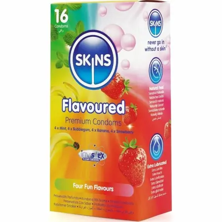 Skins Premium Kondomi Više Ukusa 16-Pak - Banana, Mentol, Jagoda, Bubblegum