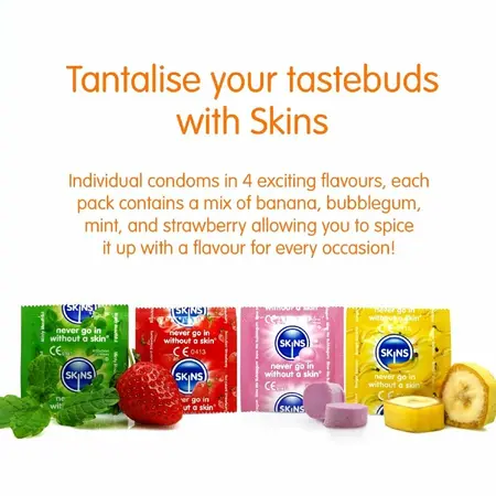 Skins Premium Kondomi Više Ukusa 16-Pak - Banana, Mentol, Jagoda, Bubblegum
