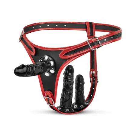 Fetish Collection trostruki pojas podesiv crno crveni 54 do 106cm