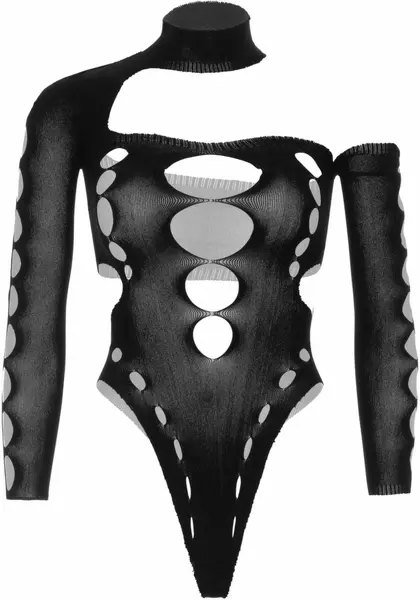 Leg Avenue crni asimetrični bodi sa otvorenim leđima elegantan dizajn univerzalna veličina