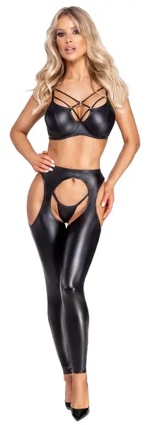 Cottelli PARTY mat crne čaps pantalone i tanga gaćice set L, anatomski dizajn