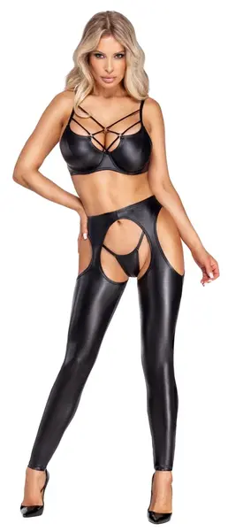 Cottelli PARTY Matte Black Chaps & String Set M, stil uskih helanki