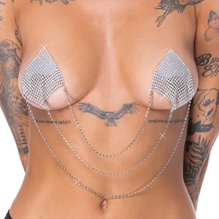 Cottelli Accessoires srebrni ukrasni stikeri za bradavice sa lančićima 6.5cm