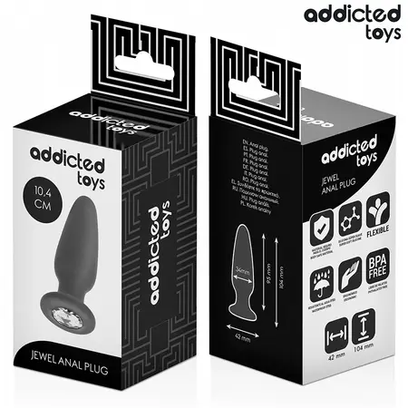 Addicted Toys Silicone Intimate Plug with Jewel Base Size M 10.4cm Black