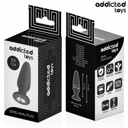 Addicted Toys Silicone Intimate Plug S with Decorative Jewel 8.8 cm Black