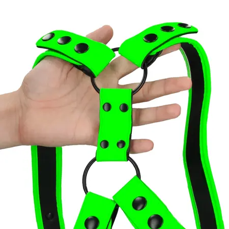 Ouch! Glow in the Dark Adjustable Sling Harness S/M - Luminous Green Accents