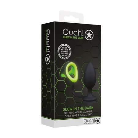 Ouch! Glow in the Dark Plug & Ring System - Fluorescent Green Silicone