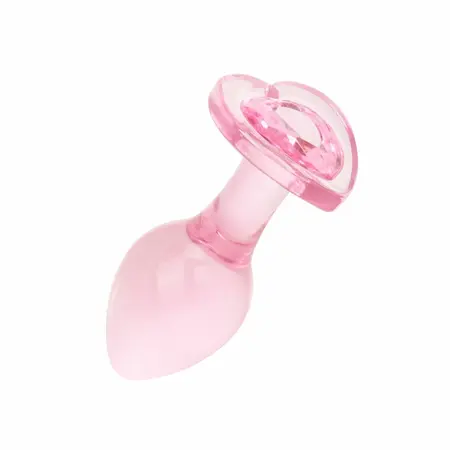 Stakleni analni čep sa bazom u obliku srca Anal Collection Medium 8.3 cm roze
