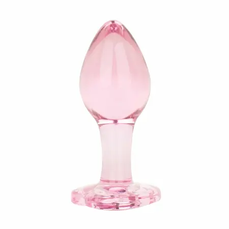 Stakleni analni čep sa bazom u obliku srca Anal Collection Medium 8.3 cm roze