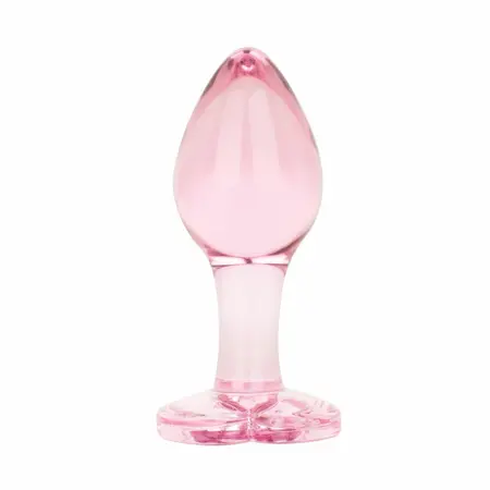 Stakleni analni čep sa bazom u obliku srca Anal Collection Medium 8.3 cm roze