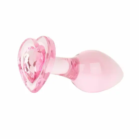Stakleni analni čep sa bazom u obliku srca Anal Collection Medium 8.3 cm roze