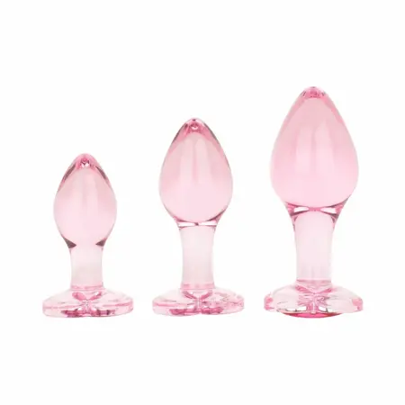 Stakleni analni čep sa bazom u obliku srca Anal Collection Medium 8.3 cm roze