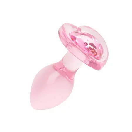 Stakleni analni čep Anal Collection Small Pink 7cm sa bazom u obliku srca