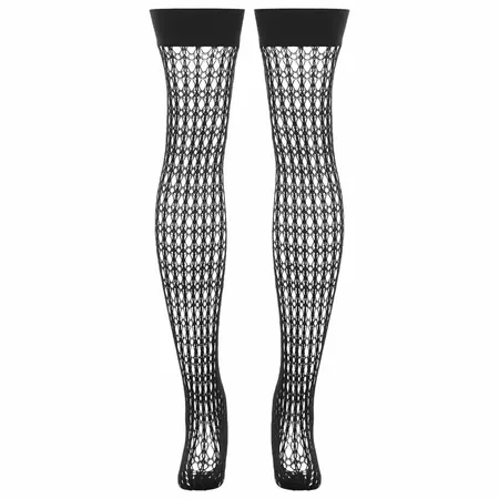 Leg Avenue Quarter Crochet Fishnet Hold-Up Stockings Black One Size