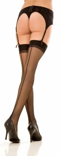Leg Avenue 1703 Sheer Black Stockings with Wide Elastic Top, Universal Size