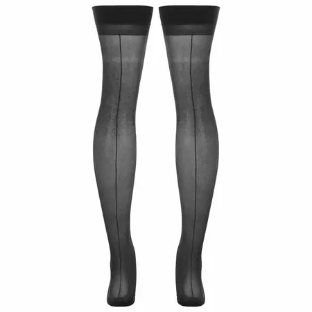 Leg Avenue 1703 Sheer Black Stockings with Wide Elastic Top, Universal Size