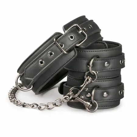 EasyToys Faux Leather Adjustable Collar with Ankle Cuffs Black Set
