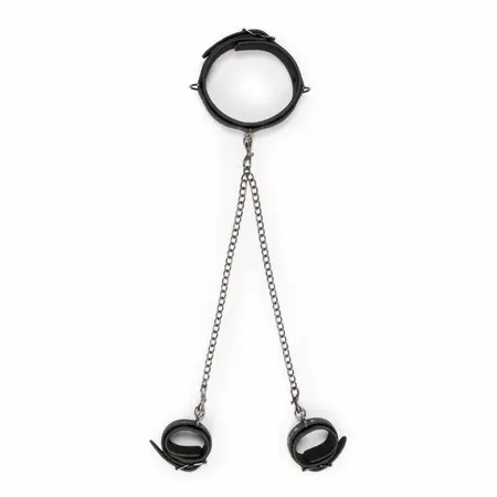 EasyToys Faux Leather Adjustable Collar with Ankle Cuffs Black Set