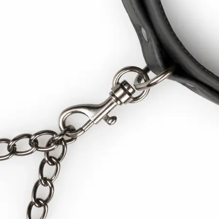 EasyToys Faux Leather Adjustable Collar with Ankle Cuffs Black Set