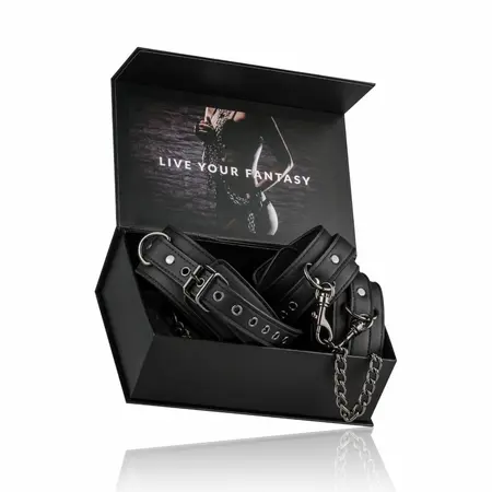 EasyToys Faux Leather Adjustable Collar with Ankle Cuffs Black Set