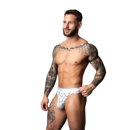 Muške modalne tange Male Power Soo Cumfy Marble White L/XL