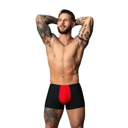 Male Power Hot Mesh Pouch Short L crno crveni prozračni mikro mrežasti šorts